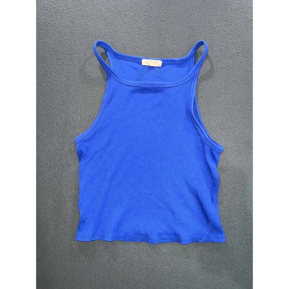 Rag & Bone organic pima cotton Y2K Blue Essential Rib Tank Top Medium A008834 - Picture 3 of 8